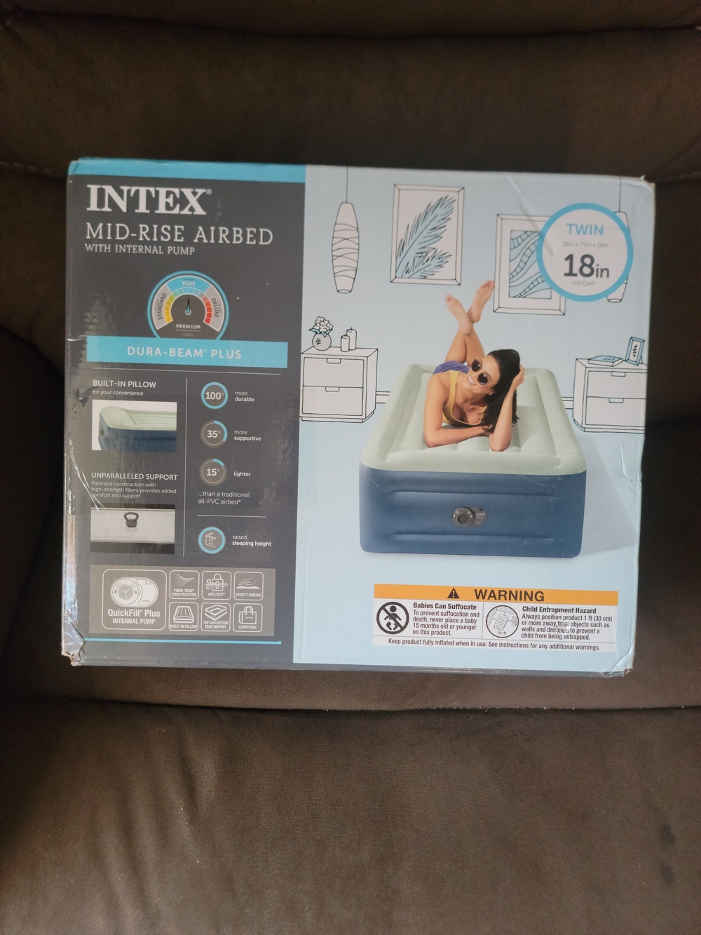 Intex Twin Mid-Rise Airbed in Blue and Light Gray